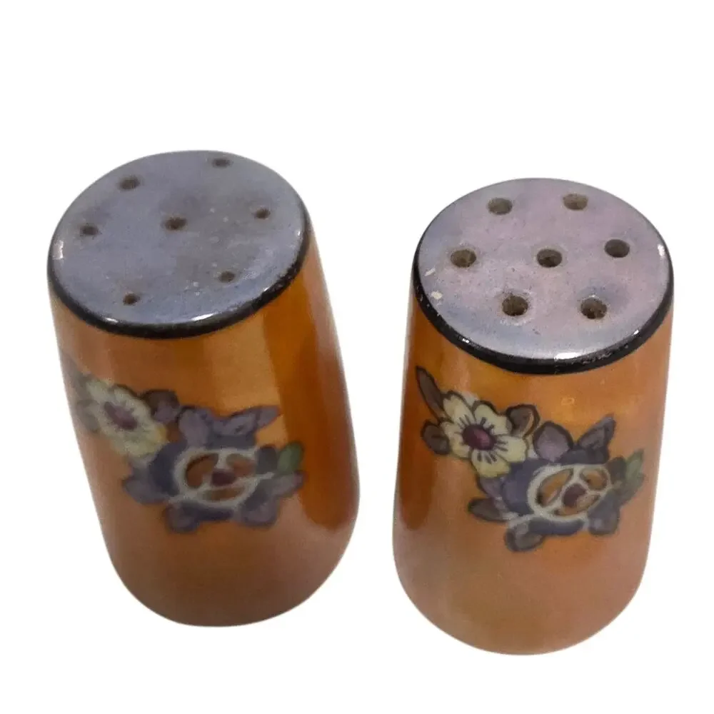 Vintage Japan Coral Floral Salt Pepper Shakers Iridescent Lilac MCM